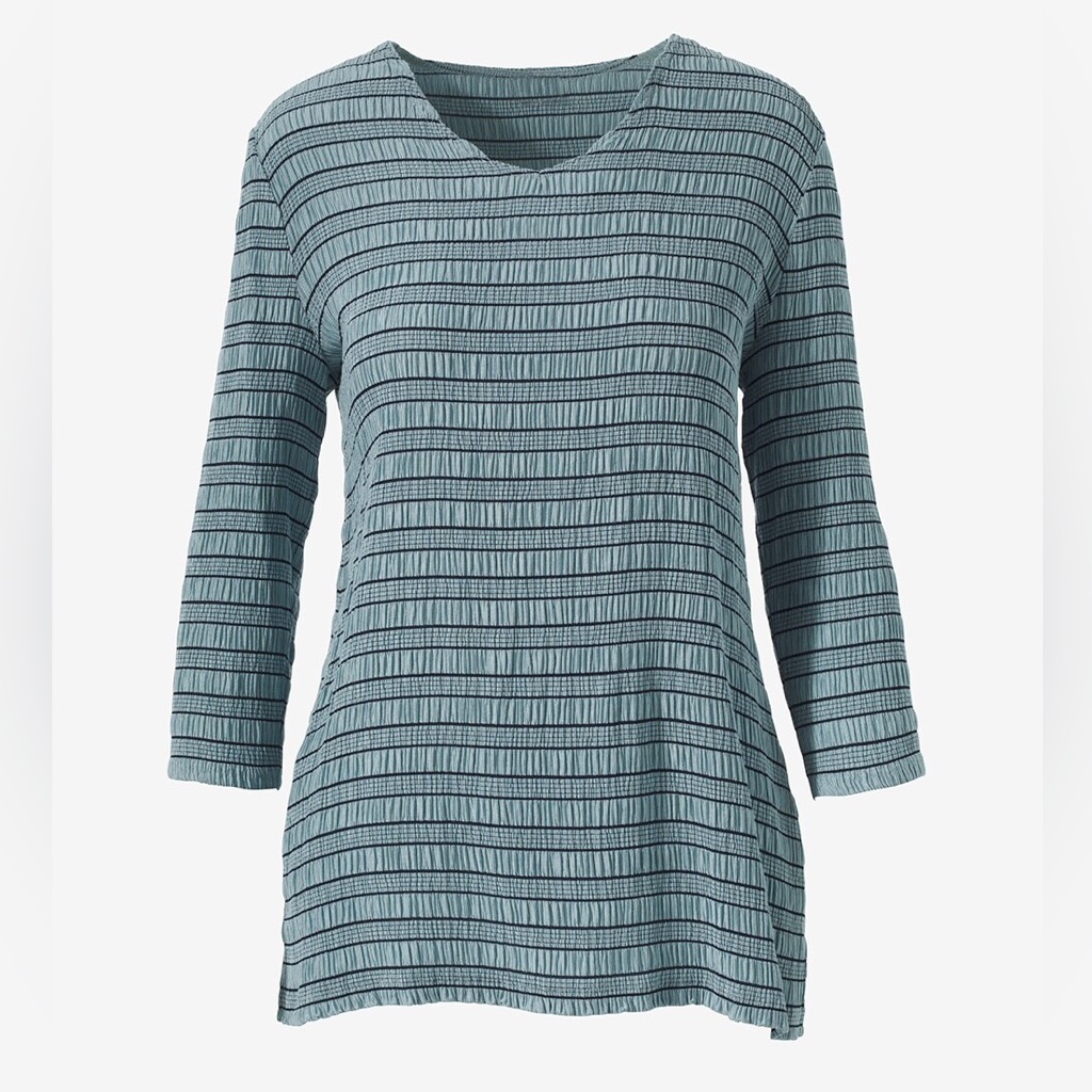 Chicos Easy Wear Stripe Way Texture Tunic Fountain Blue Size Xl New With Tags